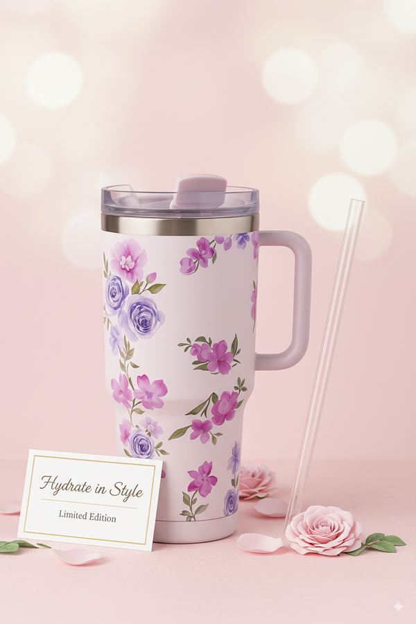 Beverage Cup Printed Flower Tumbler