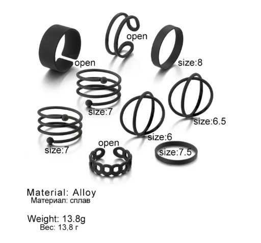 IPARAM Punk Gothic Black Rings