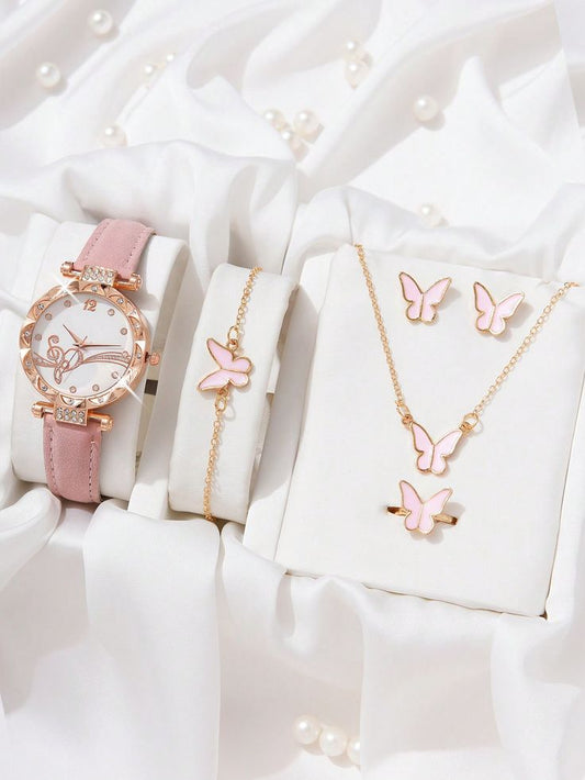 Women's Butterfly Watch & Jewelry Gift Set – 5 Pcs