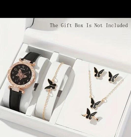 Women's Butterfly Watch & Jewelry Gift Set – 5 Pcs
